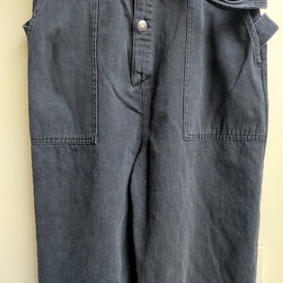 OAT New York Black Denim Cropped Slit Hem Wide Leg Adjustable Jumper Romper 12 - Picture 8 of 16